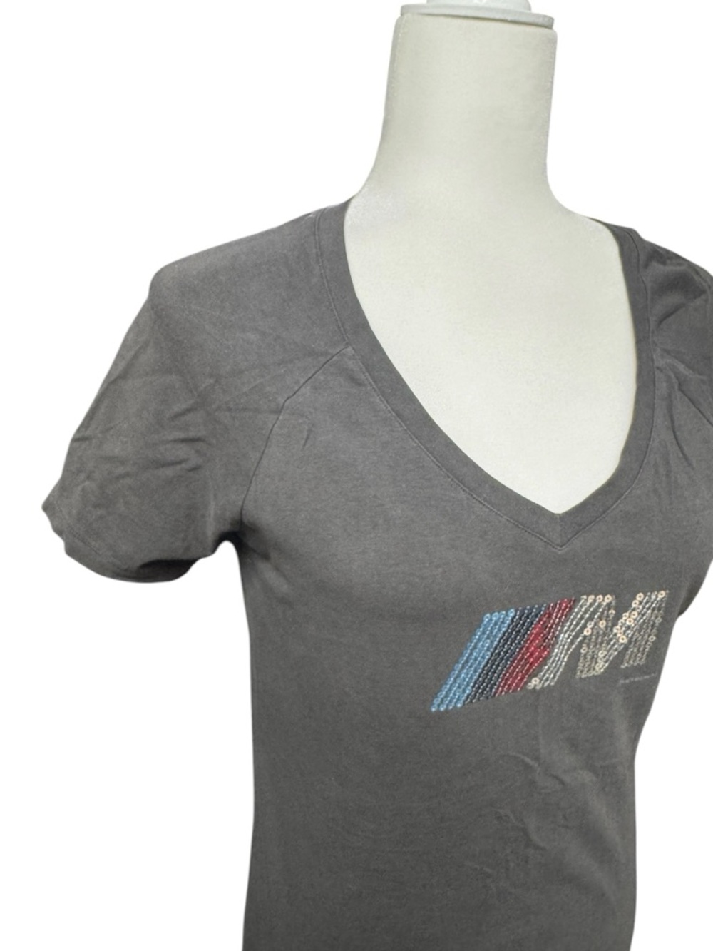 BMW Genuine Collection ladies V-Neck M power logo sequin t shirt medium black - Picture 2 of 9